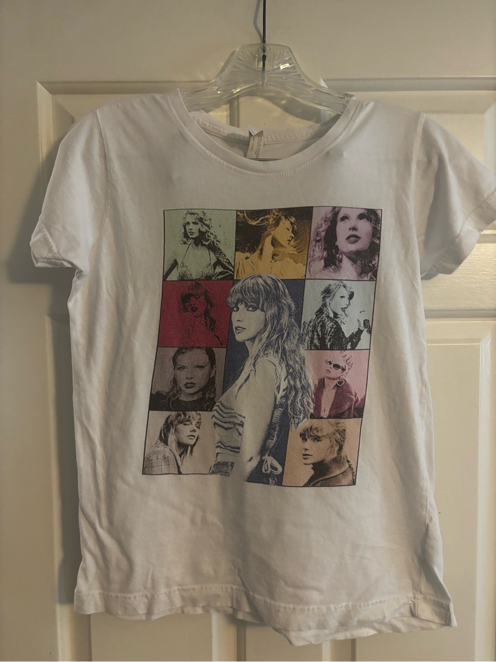 White Short-Sleeve Graphic Tee with Multicolor Photo-Grid